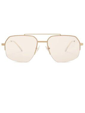 Aviator Unisex Sunglasses, Double Bridge Metal Frame Semi-Rimless, LIGHT BROWN